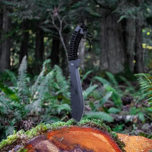 Vista 7 de ASR Outdoor Machete de espiga completa de 15.5 pulgadas con hoja reciclada y espiga dentada en zigzag, negro