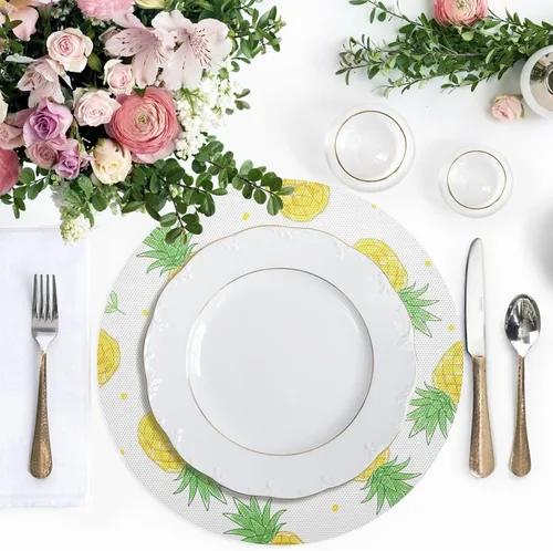 Vista 5 de Pineapples White Table Placemats, Heat Resistant Non Slip Dinner Placemats Round for Kitchen one sizex1