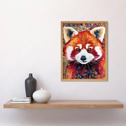 Vista 2 de Artery8 Red Panda Portrait Multicoloured Folk Art Art Print Framed Poster Wall Decor 12x16 inch