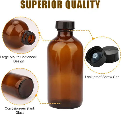 Vista 5 de Maredash Botellas de vidrio ámbar de 8 onzas, botellas de almacenamiento de vidrio, paquete de 20 Incluye tapas negras
