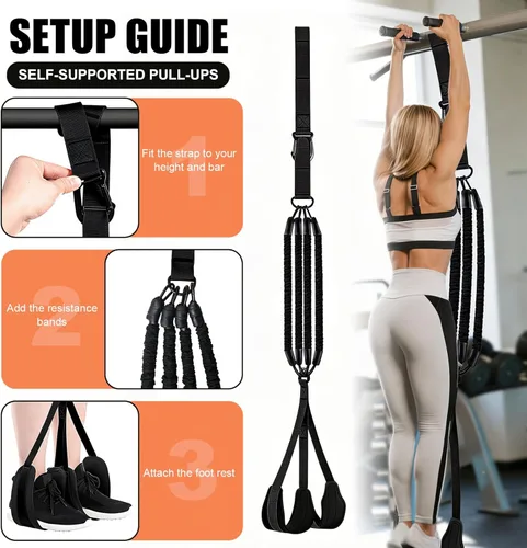 Vista 4 de Bandas de asistencia para gimnasio en casa, 4 bandas de resistencia ajustables para dominadas y entrenamiento de fuerza, con reposapiés, correa