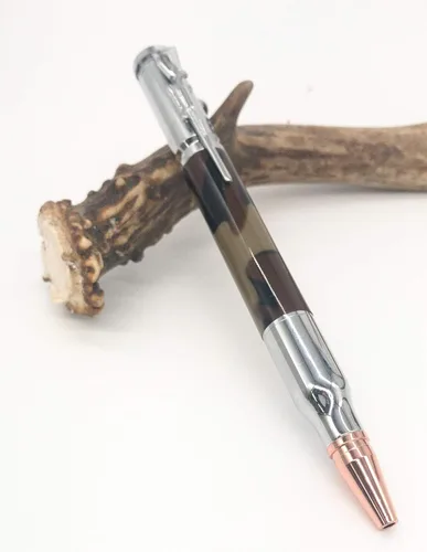 Vista 5 de (1 bolígrafo) 30 Calibre CROMO Bolt Action Pen Kit Completed Pen con brújula en acabado de madera lisa