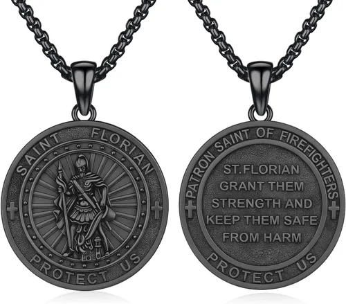 Vista 13 de 925 Sterling Silver Patron Saint Amulet Necklace for Men Women plateado