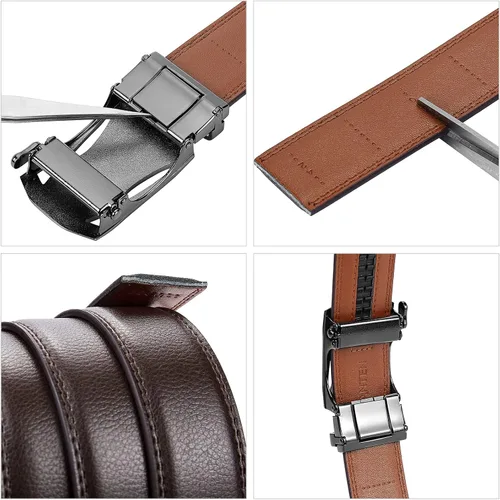Vista 8 de BOSTANTEN - Cinturón de cuero para hombre con hebilla de rátchet para vestir y casual con hebilla ajustable, corte para adaptarse
