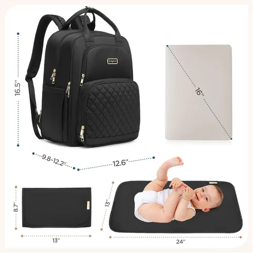 Vista 6 de Mochila para pañales Qualyphant - Bolsa de pañales extra grande para 2 niños gemelos (expandible 30-38L) - Mochila de viaje para bebé con cambiador