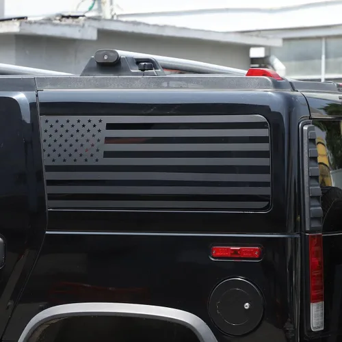 Vista 5 de Calcomanías de vinilo con la bandera estadounidense para ventana lateral trasera compatibles con Hummer H2 2003-2009, calcomanías precortadas