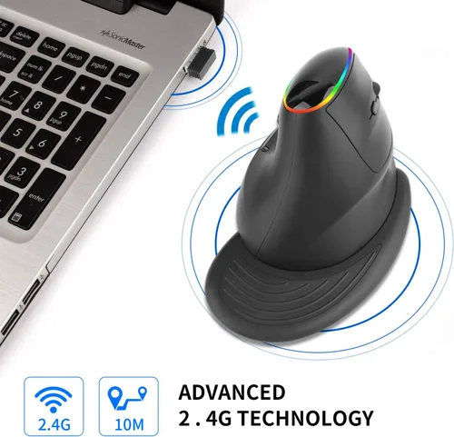 Vista 6 de Greshare Mouse inalámbrico, 2.4 G, mouse óptico ergonómico vertical inalámbrico, 800120016002400 DPI, 5 botones para laptop, escritorio, PC