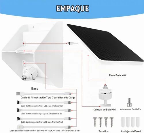 Vista 6 de Soporte de carga de panel solar de 4 W para Arlo Essential 2K (2ª generación), Essential XL, Essential Spotlight, Arlo Pro 6/6 XL, Pro 4/3/2, Pro 5S