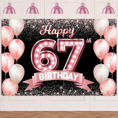 Vista 194 de Cartel de feliz cumpleaños décimo oro rosa, telón de fondo, saludos a 10 años, globos de confeti, decoración temática para niñas de 10 años