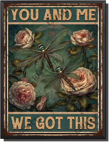 Vista 30 de LIUAXICIA Letrero de estaño vintage divertido con texto en inglés «Into The Forest I go to Lose My Mind and Free My Soul Dragonfly», letrero