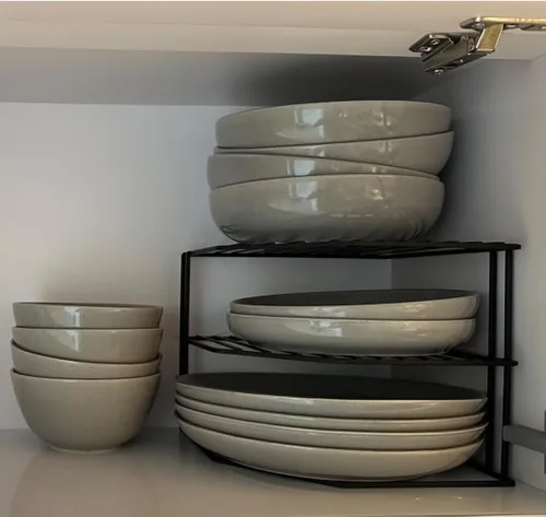 Vista 4 de Frcctre Estante de esquina de cocina de 3 niveles, organizador de armario y mostrador de cocina, 9 x 9 x 7.5 pulgadas, alambre de metal, organizador