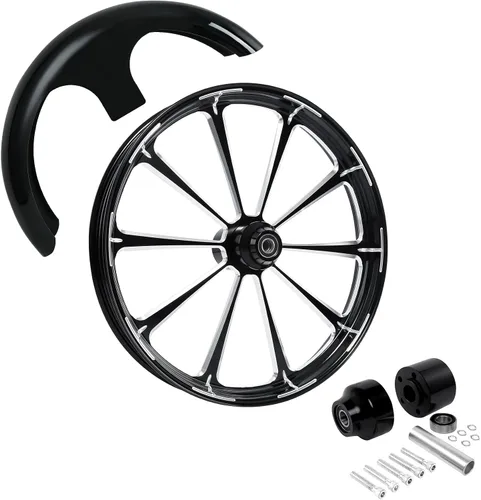 Vista 19 de TCMT Llanta de rueda delantera de 21", buje de rueda de brida de doble disco con guardabarros delantero negro sin pintar, compatible con modelos