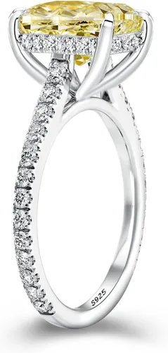 Vista 22 de Anillo de compromiso de corte cojín de 4 quilates para mujer, piedra blanca/amarilla grado 5A, circonita cúbica S925, plata, amarillo/blanco/oro rosa