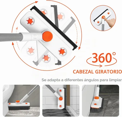 Vista 4 de Cepillo de limpieza de suelo con mango largo, cepillo extensible 3 en 1 para raspar cerdas rígidas, cepillo de ducha de 60 pulgadas con escobilla