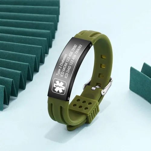 Vista 30 de OPALSTOCK Pulseras médicas personalizadas de silicona ajustable para identificación de emergencias, grabado gratuito, 9 pulgadas, resistente al