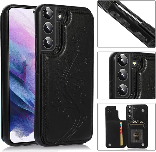 Vista 3 de Asuwish Glaxay S22 - Funda para Samsung Galaxy S22 5G con protector de pantalla de vidrio templado, soporte de cuero con tarjetero, doble cierre