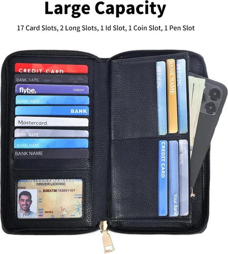 Vista 2 de Chelmon - Monedero para mujer de cuero genuino con bloqueo de señal RFID, para tarjetas de crédito