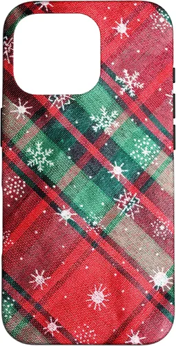 Vista 20 de Green Red Christmas Plaid Winter Snowflakes Case for iPhone 16