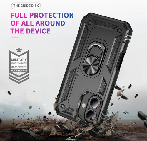 Vista 3 de Korecase Funda de teléfono para iPhone 16 con anillo de soporte, grado militar, a prueba de golpes, cuerpo completo, protección resistente para Negro