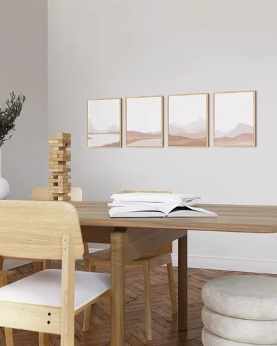 Vista 5 de HAUS AND HUES Arte de pared de montaña – Juego de 4 decoración de paisaje moderno de mediados de siglo, naturaleza y arte moderno Marco beige de 8