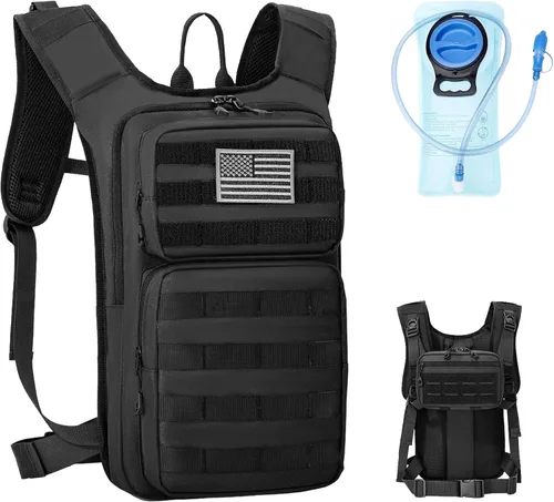 Vista 9 de Koculemi Mochila táctica de hidratación con bolsa de agua de 2L y bolsa táctica pequeña delantera, mochila de agua para exteriores para hombres