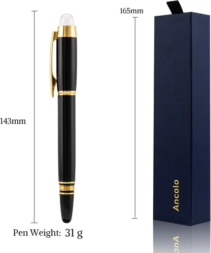 Vista 7 de Ancolo Bolígrafos de rodillo personalizados, juego de escritura suave de lujo con punta de cristal, tinta negra, personalizada con tu nombre