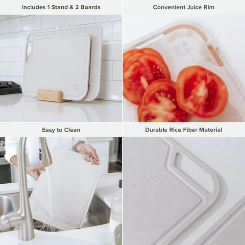Vista 10 de KitchenEdge Juego de tablas de cortar de fibra de arroz con soporte, 2