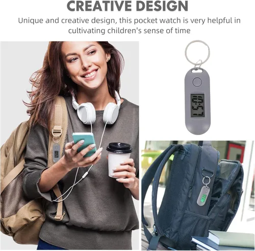 Vista 4 de Llavero reloj de bolsillo digital con temporizador para colgar, mochila luminosa, pequeño reloj de bolsillo, llavero para niños, estudiantes