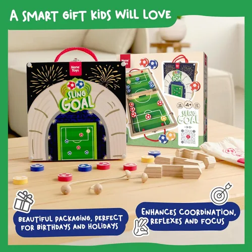Vista 6 de Nene Toys Sling Goal, juego de disco de madera para niños y adultos, juego de mesa familiar de ritmo rápido para niños de 4 años en adelante, juego