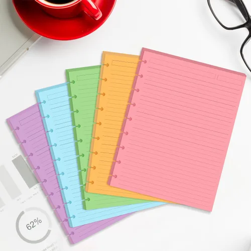 Vista 6 de Insertos preperforados de 5 líneas de color para Happy Planners con 9 discos, papel suelto de tamaño clásico con 100 hojas/200 páginas, 20 hojas por