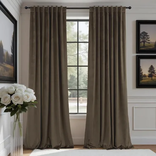 Vista 21 de Cortinas de terciopelo opacas para oscurecer la habitación de 63 pulgadas de largo para sala de estar, comedor, 2 paneles, privacidad pesada