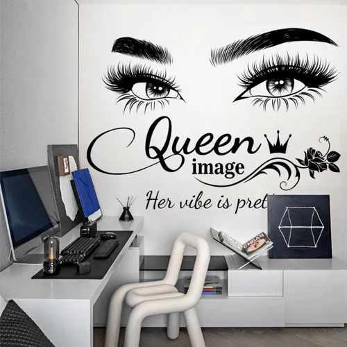Vista 2 de Arawat Calcomanías de pared de pestañas para dormitorio, citas de ojos de reina, murales para decoración de sala de estar, calcomanías de decoración