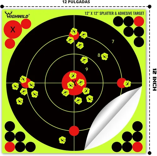 Vista 2 de Highwild Pegatinas Adhesivas de Diana con Salpicaduras Amarillas Fluorescentes de 12X12 Pulgadas - Adecuadas para Pistolas, Rifles, Pistolas BB
