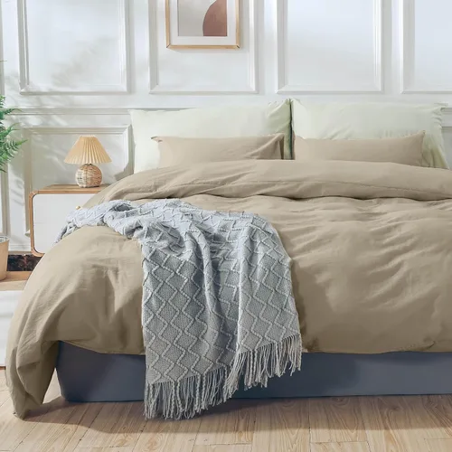 Vista 25 de NEXHOME PRO Funda de edredón Twin XL 100% algodón lavado, transpirable, duradera, texturizada, similar al lino, juego de ropa de cama para el hogar