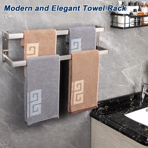Vista 5 de NearMoon Toallero de baño, soporte para toallero, estante cuadrado, toalla colgante para baño, toallero grueso de acero inoxidable SUS304 montado