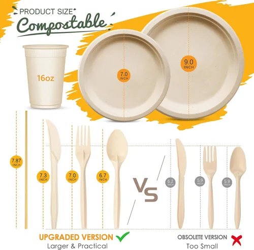 Vista 7 de Gezond Juego de platos 100% compostables, 700 unidades, platos de papel