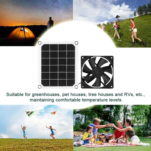 Vista 10 de Kit de ventilador extractor alimentado por energía solar, 6V 10W IP65 impermeable, gallinero de invernadero, carga USB