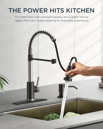 Vista 4 de FORIOUS Grifo de cocina con rociador extraíble, grifo de fregadero clásico de resorte extraíble de acero inoxidable comercial de una sola manija