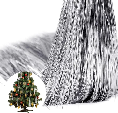 Vista 10 de MTLEE 3000 hebras de decoración para árbol de Navidad, guirnalda de oropel iridiscente, carámbanos de flecos de papel de aluminio para Navidad Dorado