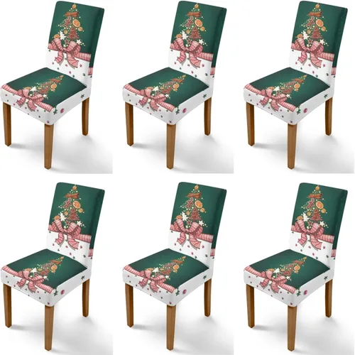 Vista 75 de Rnyleeg Fundas navideñas para sillas de comedor, fundas de asiento de comedor con estampado de campanas brillantes, juego de 1 funda suave y lavable