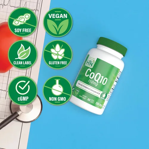 Vista 3 de Health Thru Nutrition CoQ-10 150mg - 60 cápsulas Coenzima de ubiquinona Q10 Apoya la energía celular y la protección antioxidante Sin OMG, sin