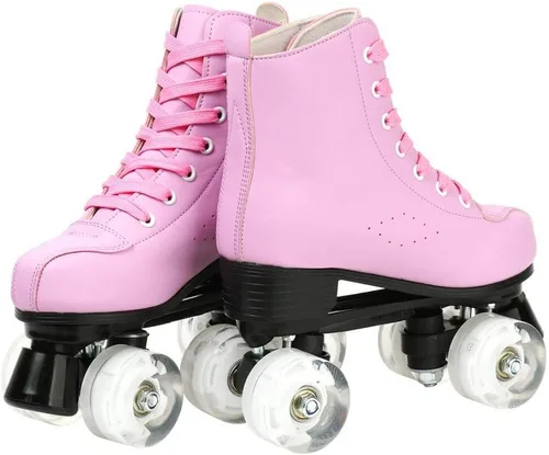 Vista 6 de XUDREZ Roller Skates for Women Men Cozy PU Leather High-top Roller Skates for Beginner Double-Row PU Wheels, Professional Indoor Outdoor Roller