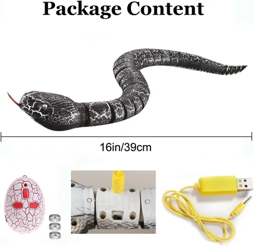 Vista 4 de Juguete de serpiente a control remoto, juguete realista de serpiente a control remoto, robot recargable por USB, modelo de serpiente de cascabel