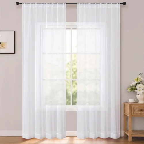 Vista 41 de OWENIE White Sheer Curtains 96 Inches Long 2 Panels for Living Room 52 Wide