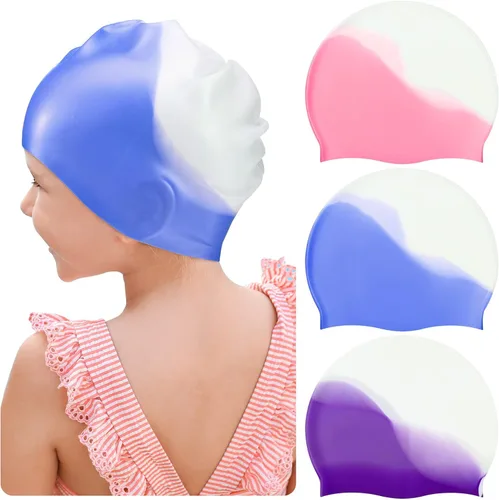Vista 10 de Zhanmai 3 Pieces Kids Swim Caps for Long Hair Silicone Swimming Cap for Girls Boys Kids Teens with Long Curly Hair Braids Dreadlocks Large