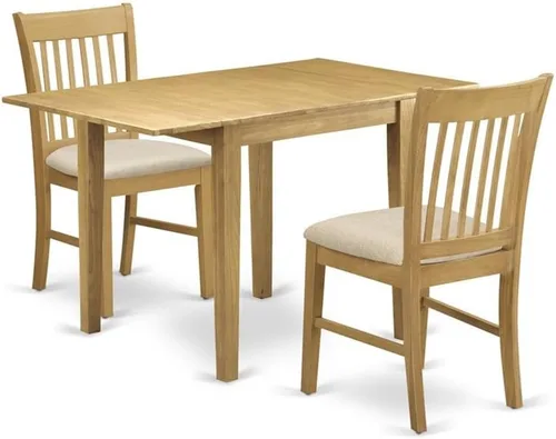 Vista 15 de East West Furniture NDNO3-BCH-W - Juego de comedor de 3 piezas para espacios pequeños que contiene una mesa de comedor rectangular con gotas y 2