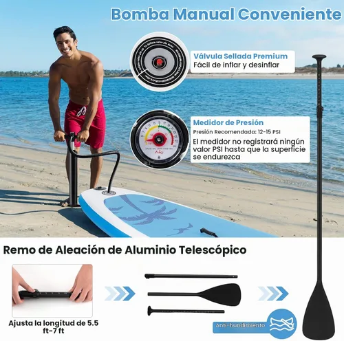 Vista 3 de GYMAX Tabla de remo, tabla de remo inflable con accesorios de SUP, aleta extraíble, paleta, bomba, correa y bolsa de transporte, tablas de remo