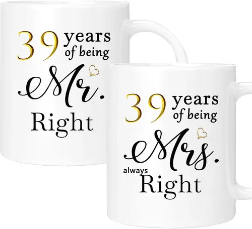 Vista 55 de Juego de 2 tazas de café para el 10º aniversario, regalos de boda para parejas, padres, hombres, mujeres, marido, esposa, él, ella, caja de regalo