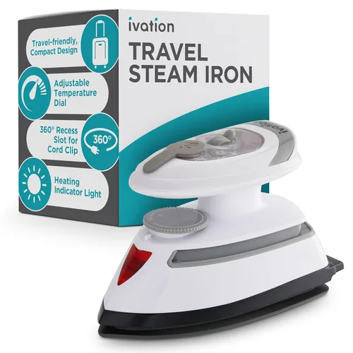 Vista 3 de Ivation Mini plancha de vapor de viaje, doble voltaje, 5 rejillas
