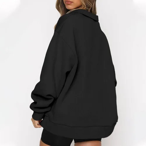 Vista 4 de Ceboyel Sudadera de gran tamaño con cremallera de un cuarto para mujer, sudadera con capucha Y2K para otoño, ropa de moda 2023
